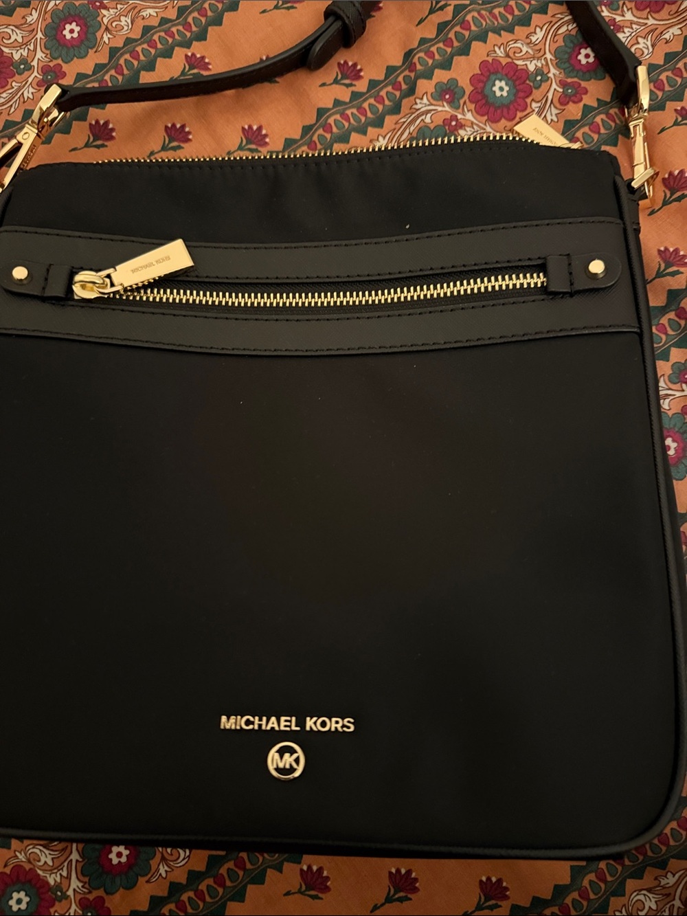 Michael Kors Black Messenger Bag with Gold Hardware